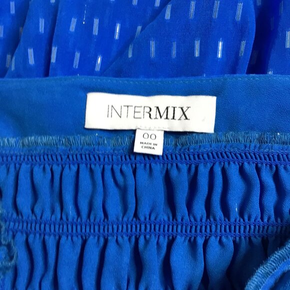 INTERMIX Silk Halter Cutout Maxi Dress Blue Smocked Tiered Lined Resort XS NWOT - Picture 7 of 12